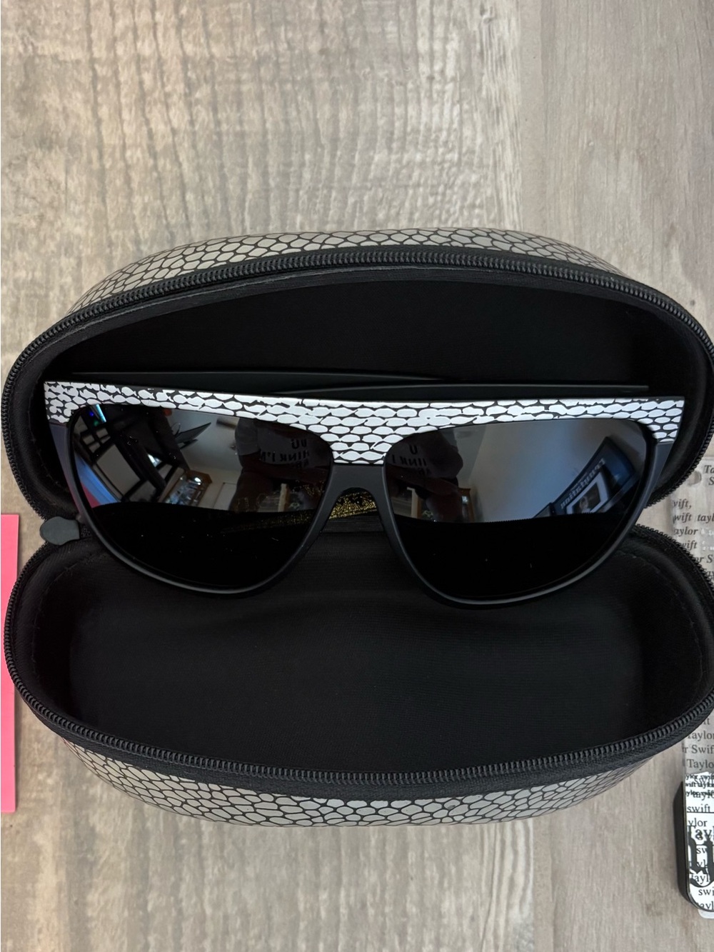 Black Aviator Sunglasses with White Snakeskin Accent
